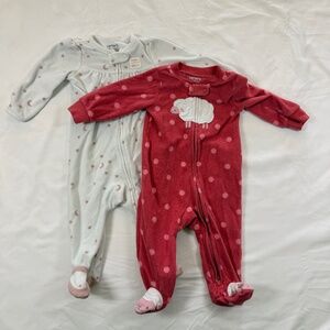 2pc Carter's Baby Girl Fleece Footed Pajama Bundle - 6M - Sheep & Angel
